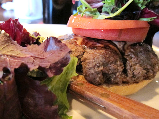 Perch's generically named Burger ($9) 5oz. of homemade, beef patty with lettuce, tomato, dijon and mayo on a kaiser bun.