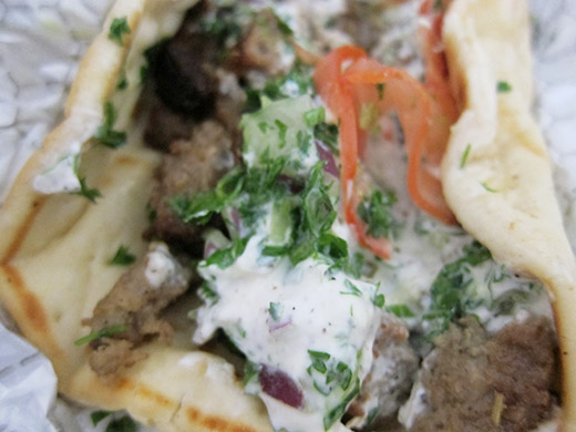 Gyro ($6): Grilled lamb shwarama or fresh chicken served in a Greek pita with tzatziki, onion, parsley and tomato.