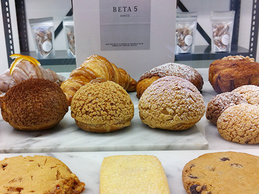 Beta 5 isn't just about chocolates, the front displays a bevy of inventive baked goods, from cookies to cream puffs.