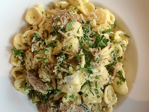 Orecchiette Con Salsiccia ($16): fennel sausage, broccolini, preserved lemon, chili, pecorino romano.