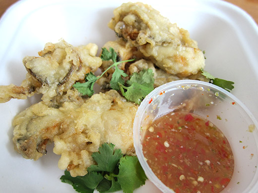 Crispy fried oysters ($6). Served with Nam Jim sauce.