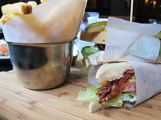 The BLTA ($13) -- Applewood smoked bacon, lettuce, tomato, avocado, rosemary mayo, on toasted yukon gold herb potato bread served with a generous side of thick cut fries.